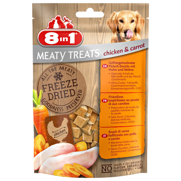 Afbeelding 8in1 Freeze Dried 50 g - Hondensnacks - Eend&Wortel door Petsplace.nl