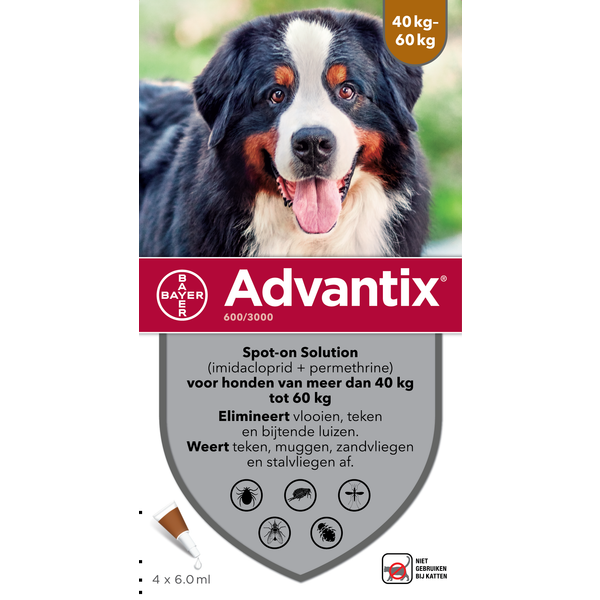 Advantix 600/3000 voor honden van 40 tot 60 kg 4 pipetten