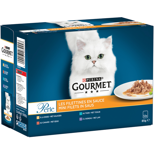 Afbeelding Gourmet Perle Mini Filet in saus met kalkoen/eend/tonijn/lam nat kattenvoer 85 gr zakjes 12 x 85 gr door Petsplace.nl