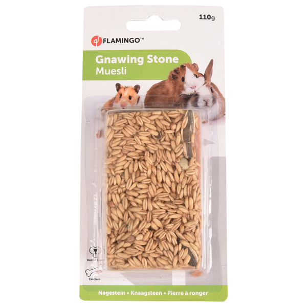 Afbeelding Flamingo Knaagsteen Met Muesli - Supplement - Musli 9x5.5x2.5 cm Naturel door Petsplace.nl