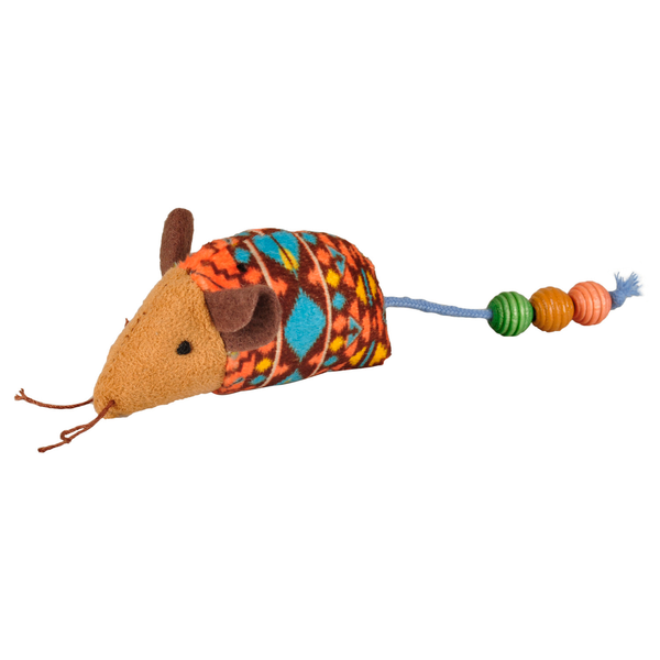 Afbeelding Flamingo Indy Muis Met Kralen - Kattenspeelgoed - 160x30x45 mm Beige Oranje Turquoise door Petsplace.nl