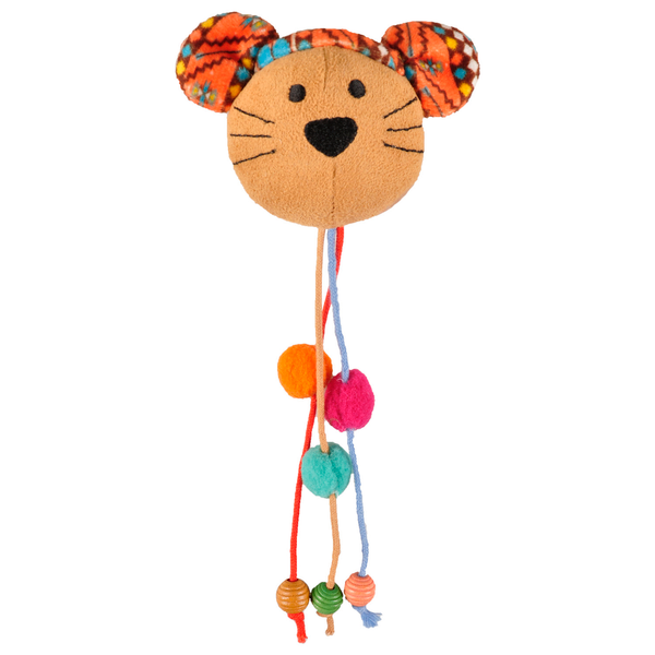 Afbeelding Flamingo Indy Muizenkop Met Kralen - Kattenspeelgoed - 100x20x45 mm Beige Oranje Turquoise door Petsplace.nl