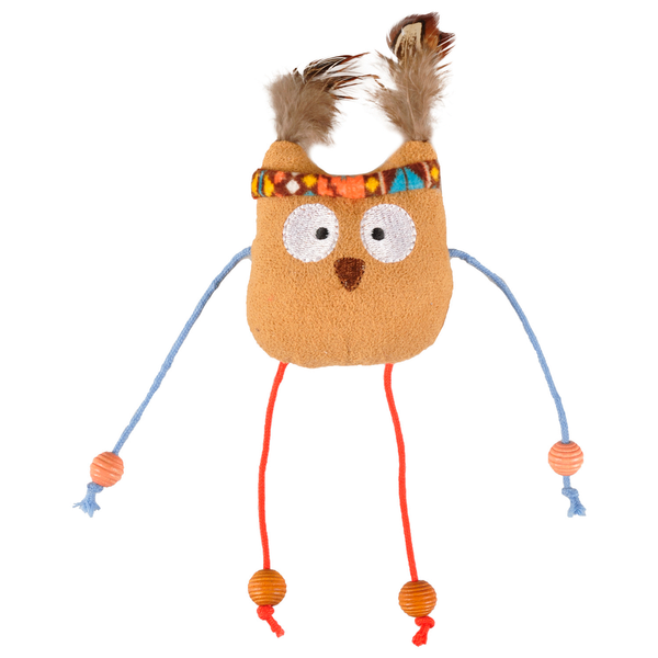 Afbeelding Flamingo Indy Uil Met Veren - Kattenspeelgoed - 90x205x40 mm Beige Oranje Turquoise door Petsplace.nl