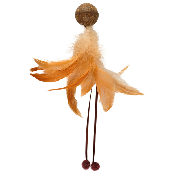 Afbeelding Flamingo Catnip Balletje Met Veer - Kattenspeelgoed - 180x90x170 mm Beige Bruin door Petsplace.nl