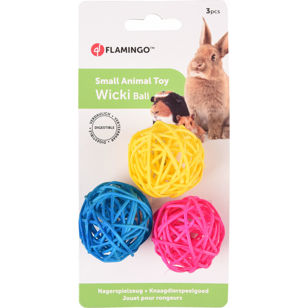 Afbeelding Flamingo Knaagdierspeelgoed Wicki Balls - Speelgoed - 3.5x3.5 cm Blauw Geel Roze door Petsplace.nl
