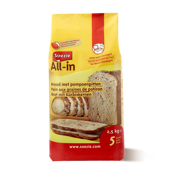 Afbeelding Soezie All-In Brood Pompoenpitten - Bakproducten - 2.5 kg door Petsplace.nl