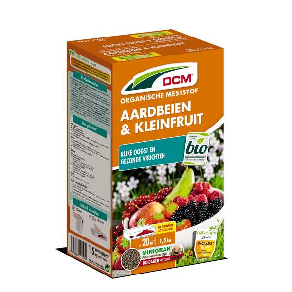 Afbeelding Dcm Meststof Aardbei & Kleinfruit 20 m2 - Moestuinmeststoffen - 1.5 kg (Mg) door Petsplace.nl