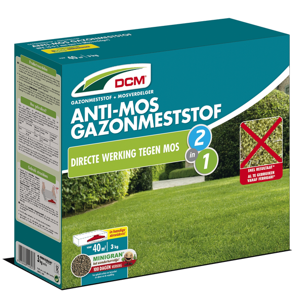 Afbeelding Dcm Meststof Gazon Anti-Mos - Gazonmeststoffen - 3 kg door Petsplace.nl