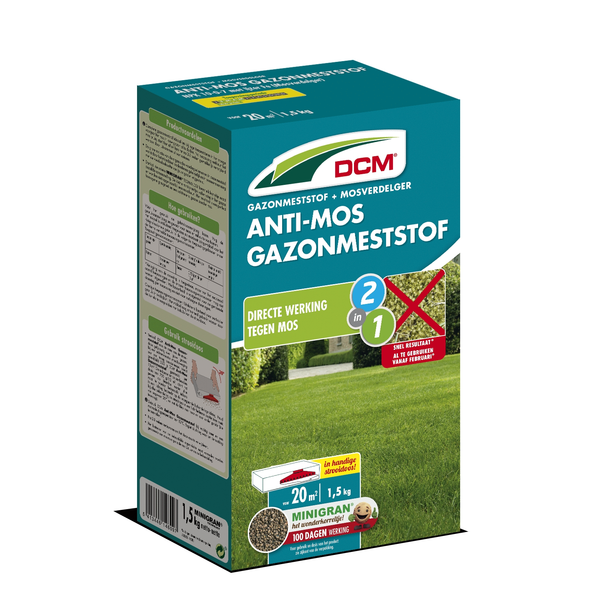 Afbeelding Dcm Meststof Gazon Anti-Mos - Gazonmeststoffen - 1.5 kg door Petsplace.nl