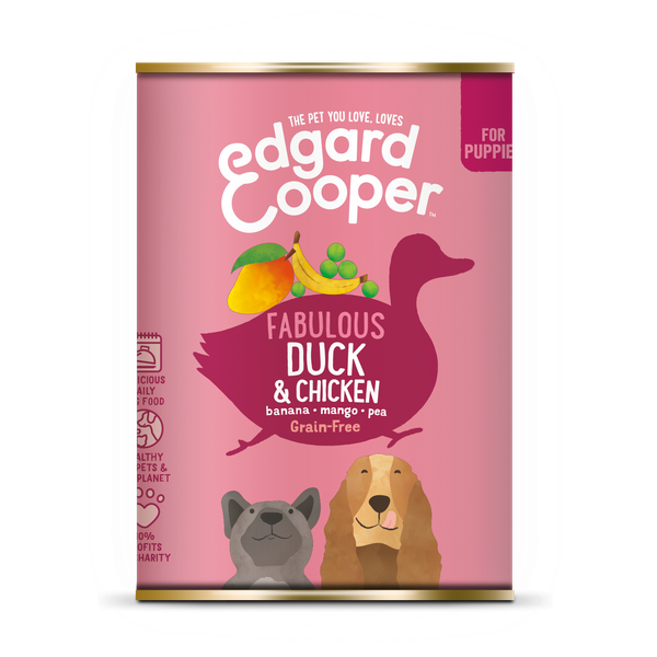 Afbeelding Edgard&Cooper Blik Duck Chicken Puppy - Hondenvoer - Eend Kip Banaan 400 g Graanvrij door Petsplace.nl