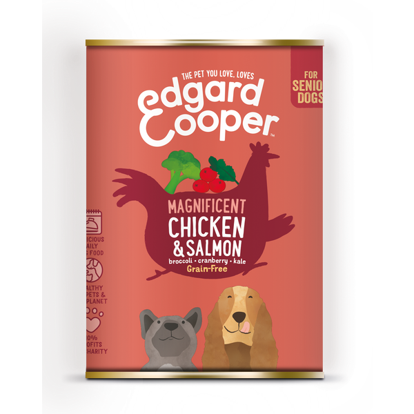 Afbeelding Edgard&Cooper Blik Chicken Salmon Senior - Hondenvoer - Kip Zalm Broccoli 400 g Graanvrij door Petsplace.nl