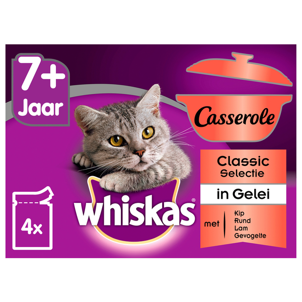 Whiskas Pouch Senior 7+ Casserole Classic Selectie in gelei 4x85gr Per verpakking