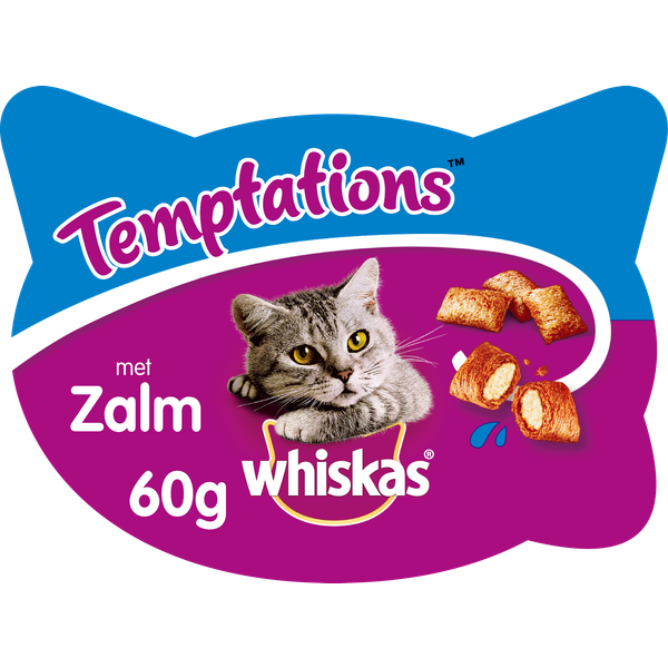 Afbeelding Whiskas Temptations zalm Kattensnoep 60 gram door Petsplace.nl