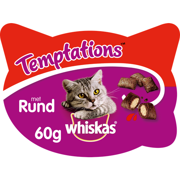 Afbeelding Whiskas Temptations rund Kattensnoep 60 gram door Petsplace.nl