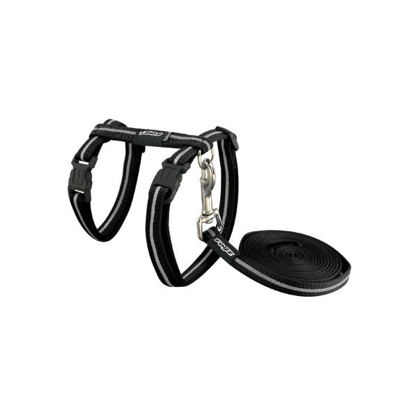 Afbeelding Rogz Alleycat Tuigje Met Looplijn Zwart - Kattenharnas - 11.9x21.5 cm door Petsplace.nl