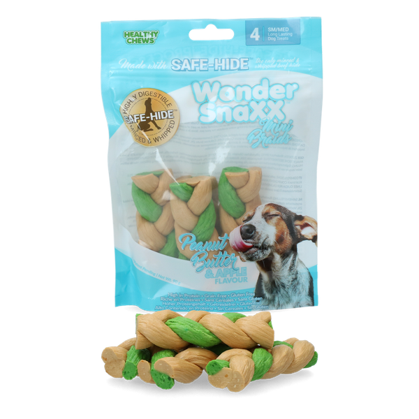 Afbeelding Wonder Snaxx Mini Braid - Hondensnacks - Pinda's Appel 9 cm door Petsplace.nl