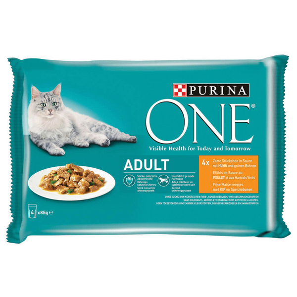 Purina One Adult Kat - Kattenvoer - Kip Sperziebonen 4x85 g