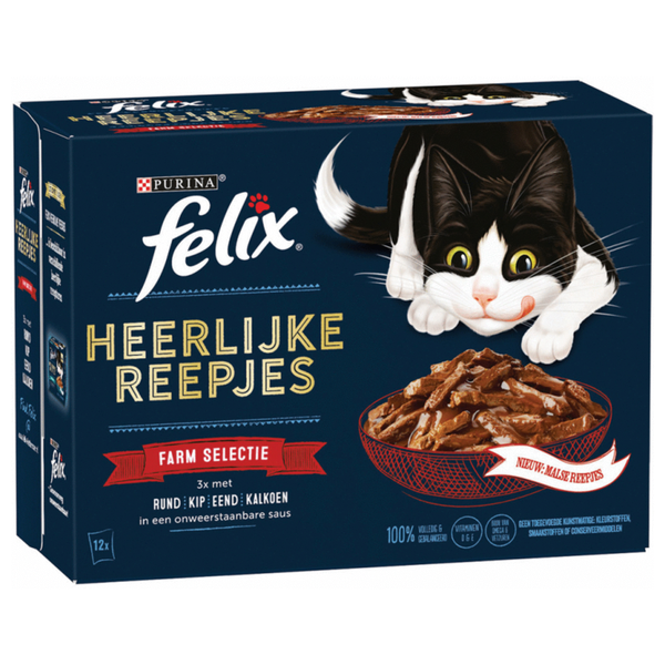 Felix Heerlijke Reepjes Selectie Farm 12 x 80 gr