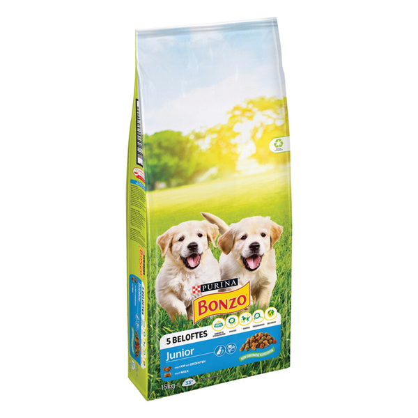 Purina Bonzo Junior met kip, groenten, melk hondenvoer 15 kg