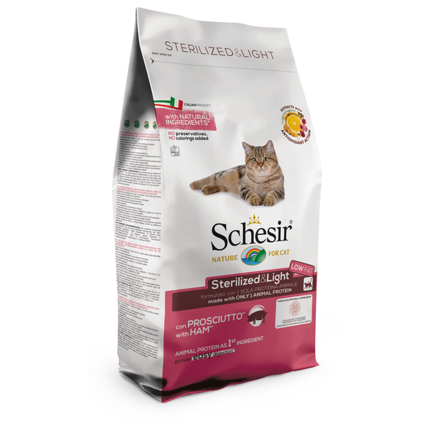 Afbeelding Schesir Cat Dry Sterilized & Light Ham - Kattenvoer - 10 kg door Petsplace.nl