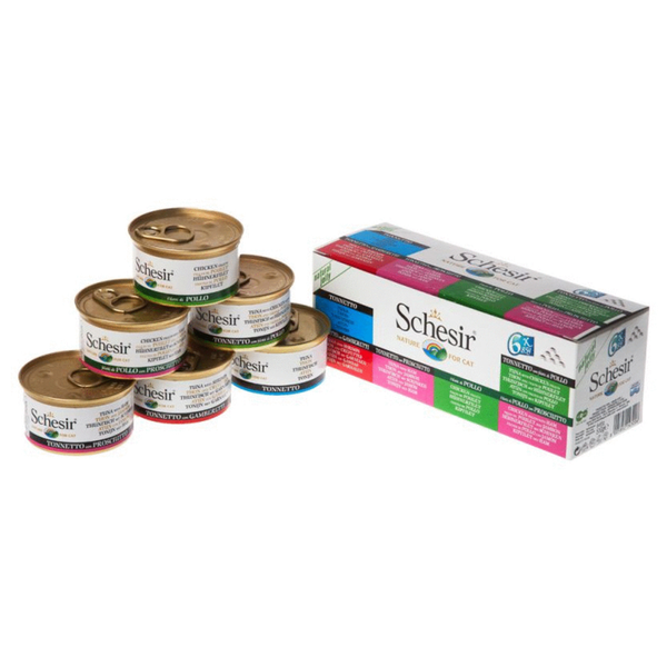 Afbeelding Schesir Kat Multipack Blik - Kattenvoer - Tonijn Kip Garnaal 6x85 g door Petsplace.nl