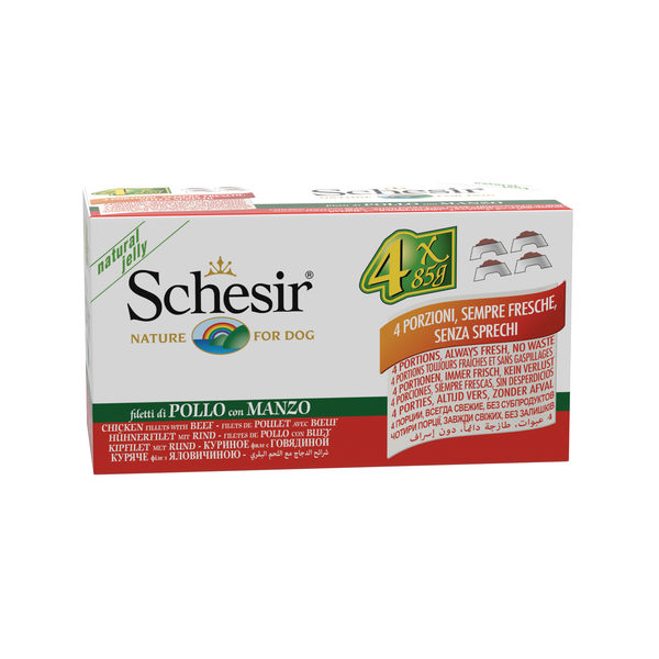 Schesir Hond Blik Multipack Gelei 4x85 g - Hondenvoer - Kip&Rund