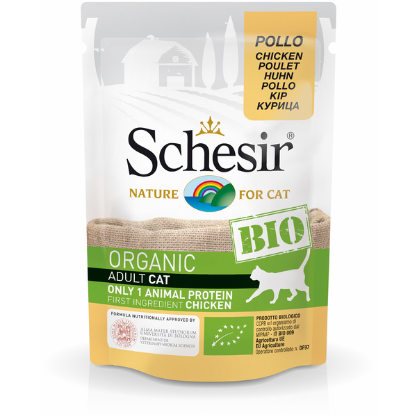 Afbeelding Schesir Kat Bio Pouch Paté 85 g - Kattenvoer - Kip door Petsplace.nl