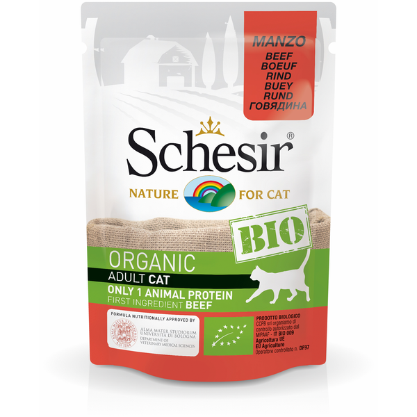 Afbeelding Schesir Kat Bio Pouch Paté 85 g - Kattenvoer - Rund door Petsplace.nl