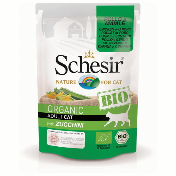 Schesir Kat Bio Pouch 85 g - Kattenvoer - Kip&Varken&Courgette