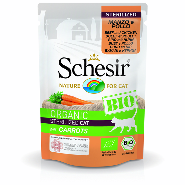Afbeelding Schesir Kat Bio Pouch 85 g - Kattenvoer - Rund&Kip&Wortel door Petsplace.nl