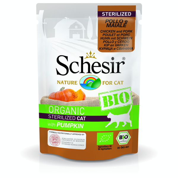 Schesir Kat Bio Pouch 85 g - Kattenvoer - Kip&Varken&Pompoen