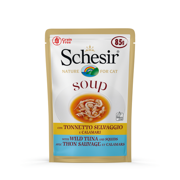 Afbeelding Schesir Pouch Cat Soup - Kattenvoer - Kip Inktvis 85 g door Petsplace.nl