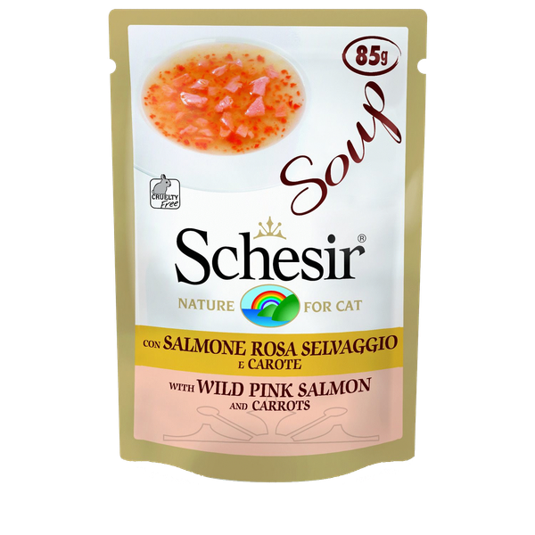 Afbeelding Schesir Pouch Cat Soup - Kattenvoer - Rode Zalm Wortel 85 g door Petsplace.nl