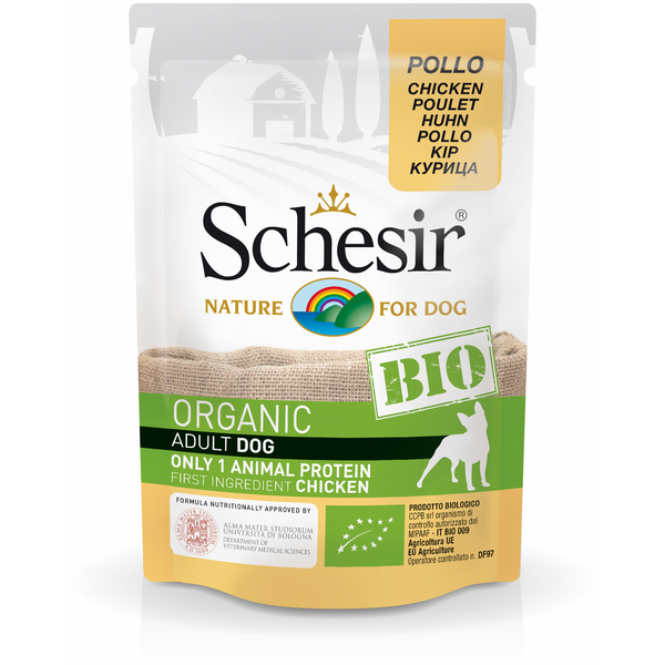 Schesir Hond Biologisch Adult - Kip - 16 x 85 g maaltijdzakjes