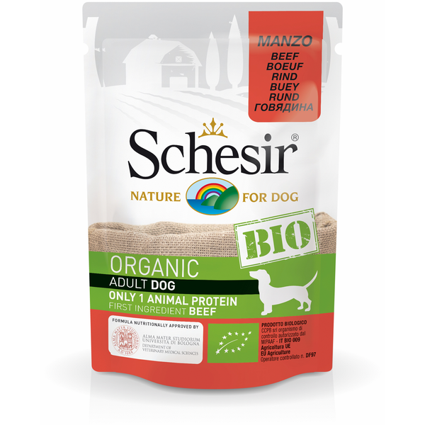 Afbeelding Schesir Hond Biologisch Adult - Rund - 16 x 85 g maaltijdzakjes door Petsplace.nl