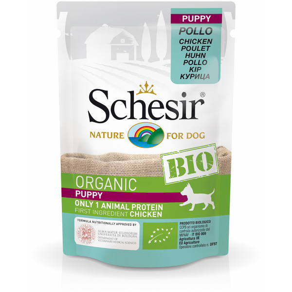 Afbeelding Schesir Hond Biologisch Puppy - Kip - 16 x 85 g maaltijdzakjes door Petsplace.nl