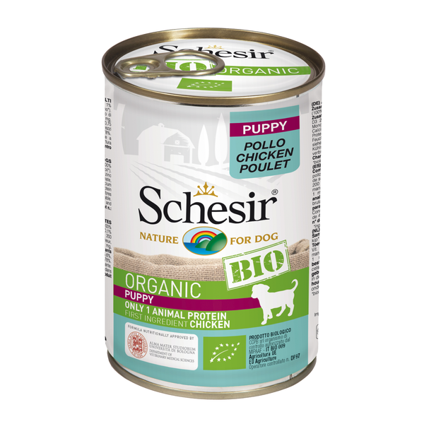 Afbeelding Schesir Hond Biologisch Puppy - Kip- 6 x 400 g blikken door Petsplace.nl