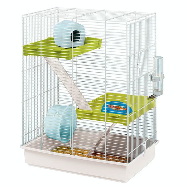 Afbeelding Ferplast Hamsterkooi Hamster Tris - Dierenverblijf - 46x29.5x58 cm Wit Blauw door Petsplace.nl