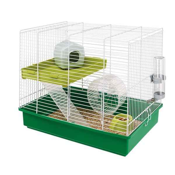 Ferplast Hamsterkooi Hamster Duo - Dierenverblijf - 46x29.5x37.5 cm Wit Oranje Groen