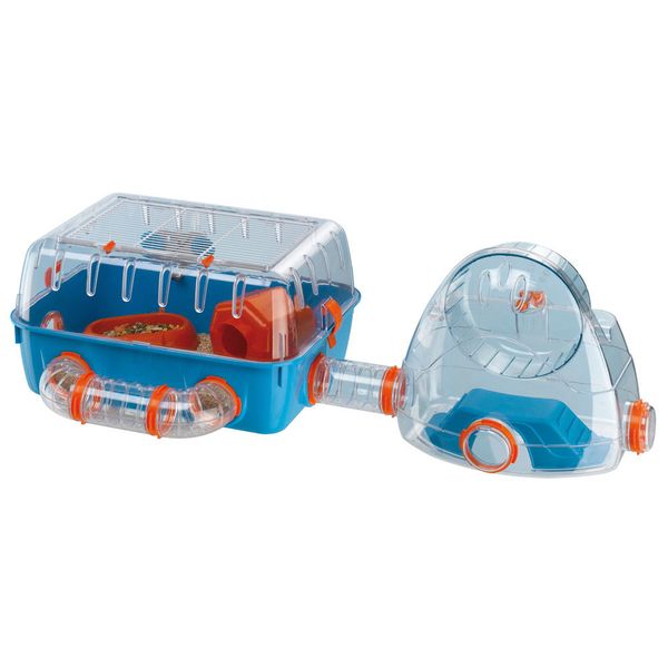 Ferplast Hamsterkooi Combi 2 - Dierenverblijf - 79.5x29.5x26x3 cm Blauw Oranje