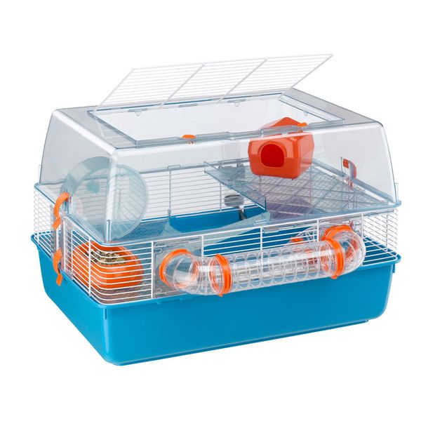 Ferplast Hamsterkooi Duna Fun - Dierenverblijf - 55x47x37.5 cm Blauw Oranje