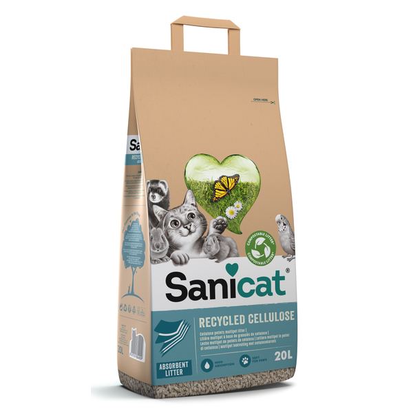 Afbeelding Sanicat Recycled Cellulose kattengrit 20 liter door Petsplace.nl