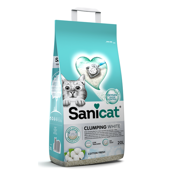 Afbeelding Sanicat Clumping White Cotton Fresh - Kattenbakvulling - 20 l door Petsplace.nl