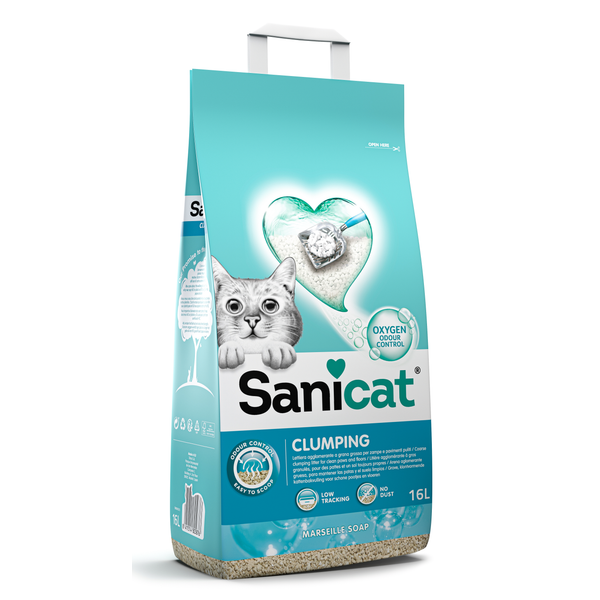 Afbeelding Sanicat Clumping + Marsella Soap - Kattenbakvulling - 16 l door Petsplace.nl