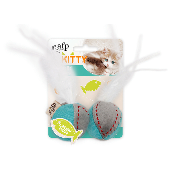 Afbeelding All For Paws Speeltje Bal Met Veren - Kattenspeelgoed - 16x5x4.5 cm Assorti door Petsplace.nl