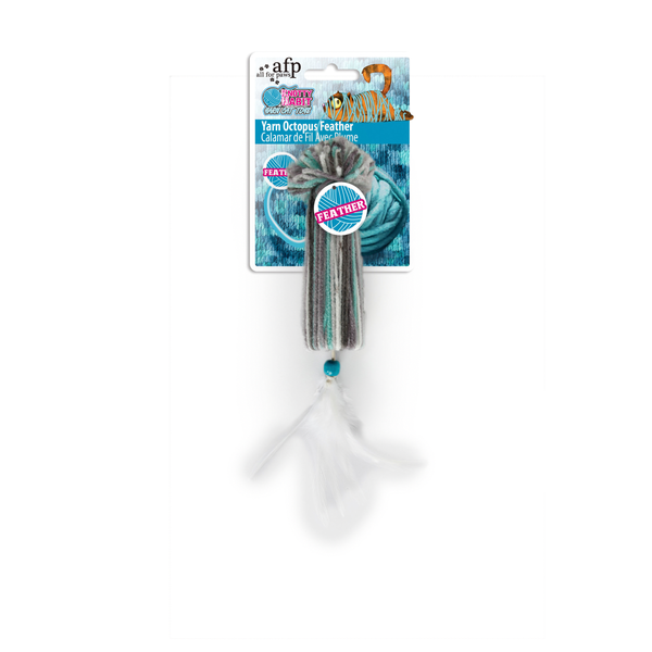 Afbeelding All For Paws Knotty Habit Yarn Octopus Feather - Kattenspeelgoed - 25x7x4 cm Grijs door Petsplace.nl