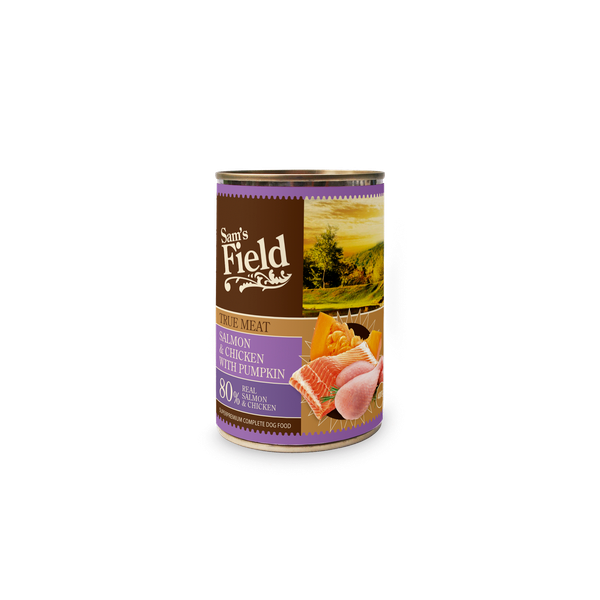 Afbeelding Sam's Field Blik True Meat 400 g - Hondenvoer - Kip&Zalm&Pompoen door Petsplace.nl