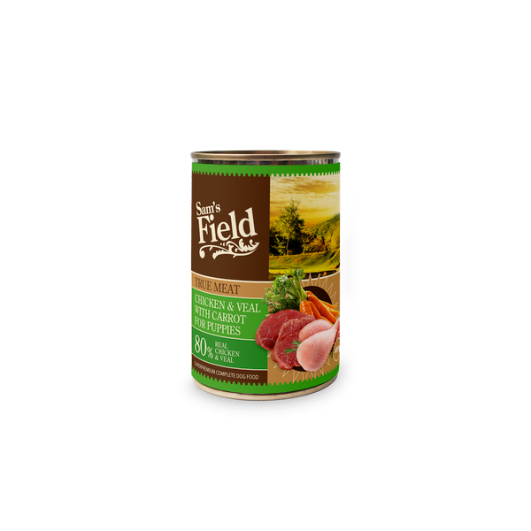 Afbeelding Sam's Field Blik True Meat Puppy - Hondenvoer - Kip Kalf Wortel 400 g door Petsplace.nl