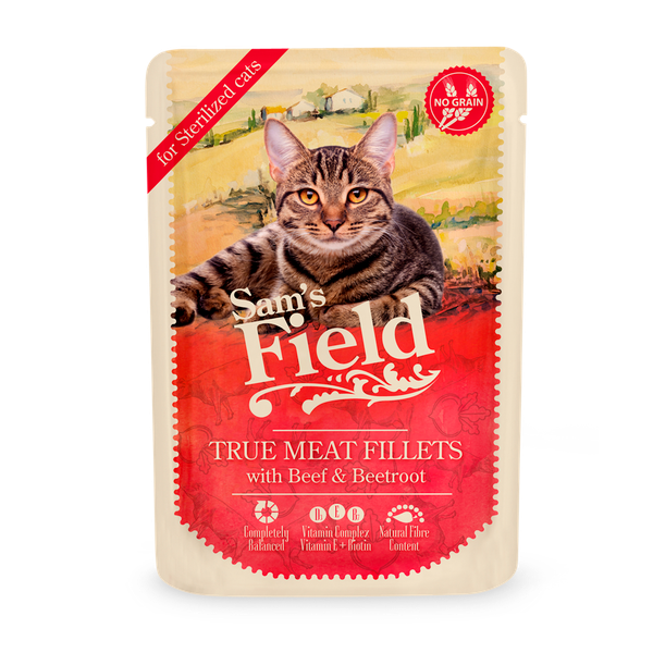 Afbeelding Sam's Field Cat Pouch Sterilized True Meat Filets - Kattenvoer - Kip Rundvlees Rode Biet 85 g door Petsplace.nl