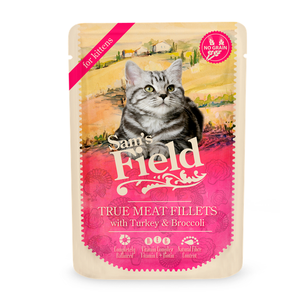 Sam's Field Kitten Pouch True Meat Filets - Kattenvoer - Kip Kalkoen Broccoli 85 g